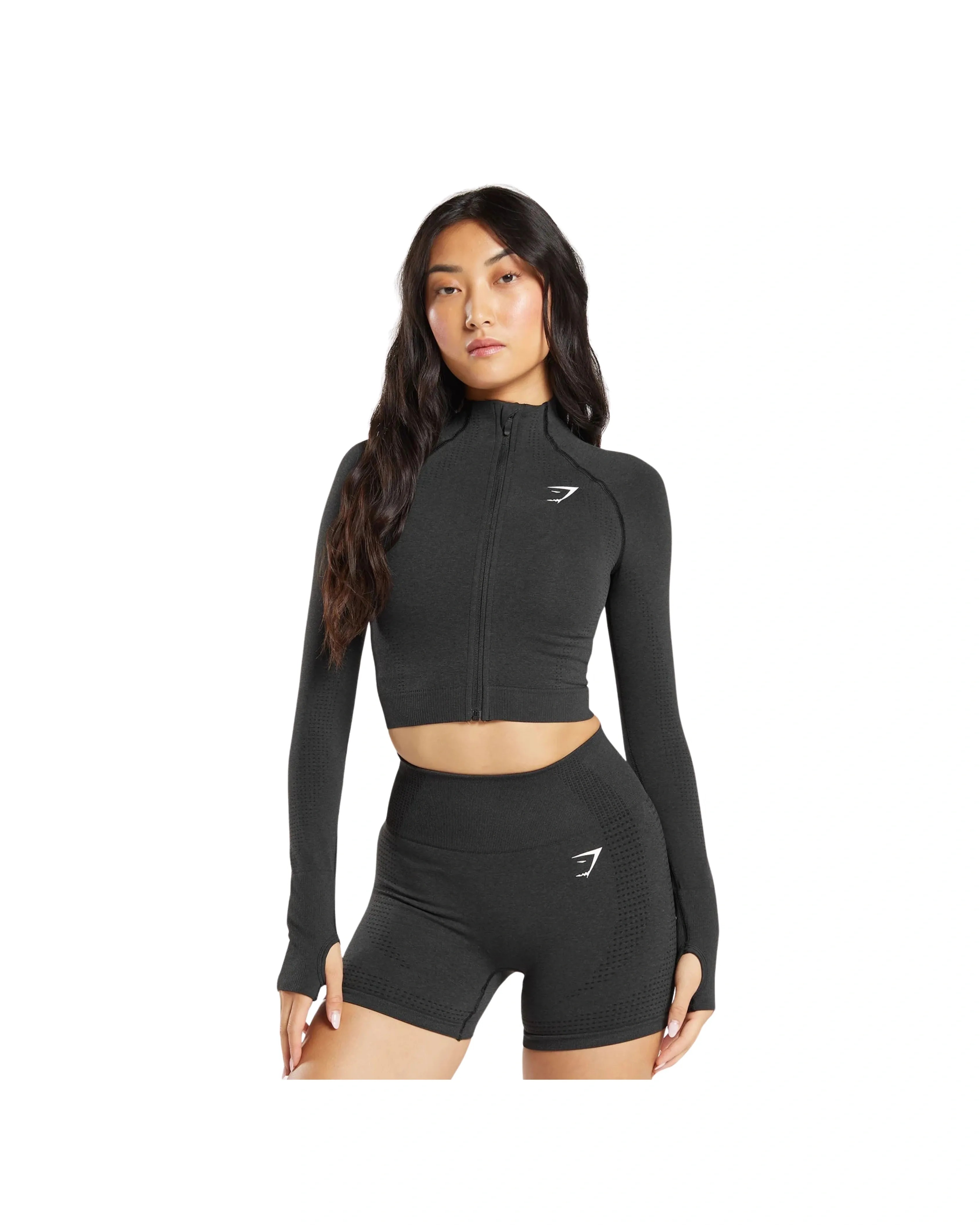 Gymshark Vital Midi Zip Up Jacket Black Marl - HypeFly India View 1