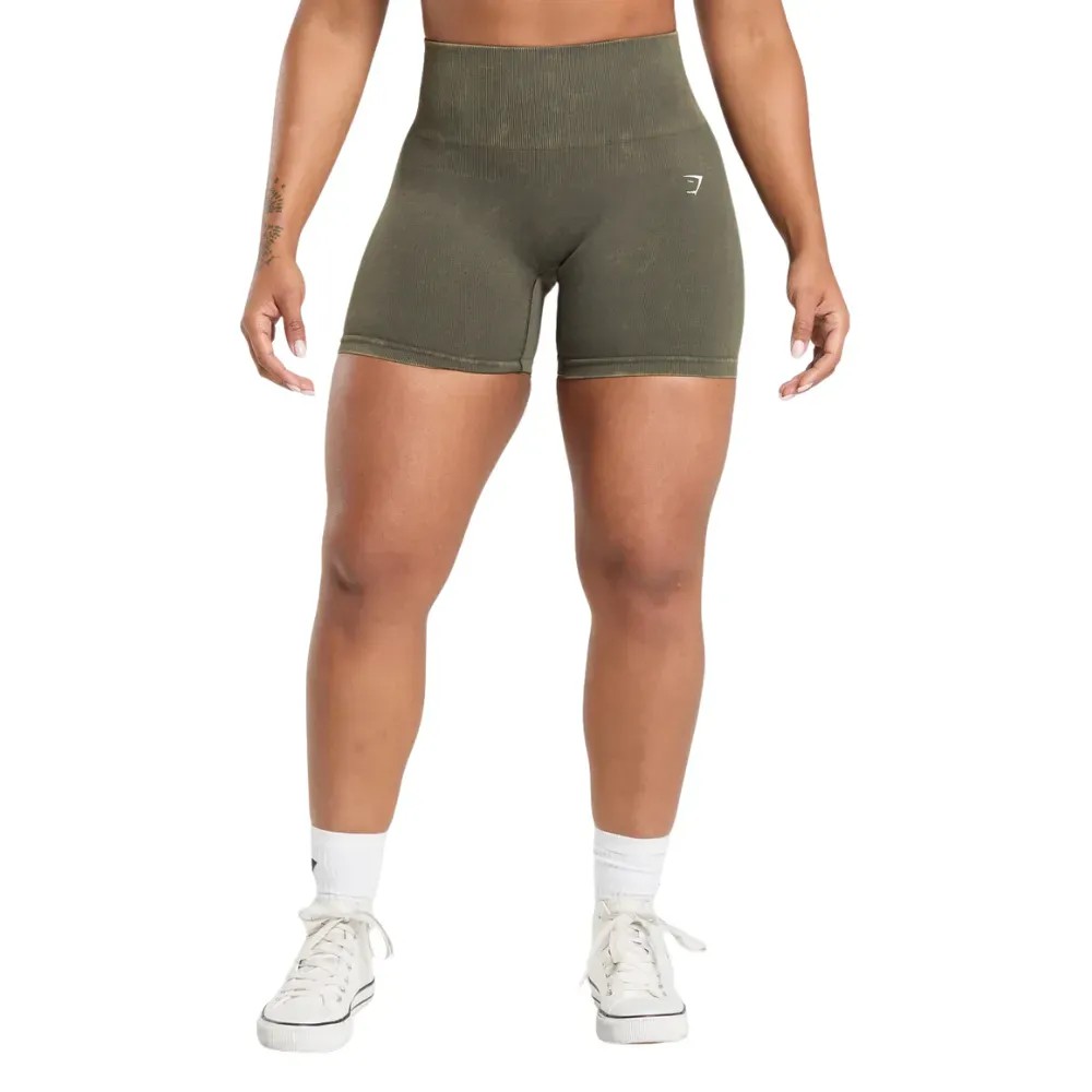 Gymshark Gains Seamless Washed Shorts Strength Green - HypeFly India View 1
