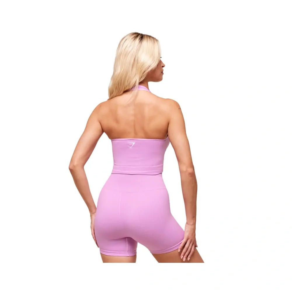 Gymshark Vital Halter Neck Tank With Shelf Crop Top Sour Pink Marl - HypeFly India View 2