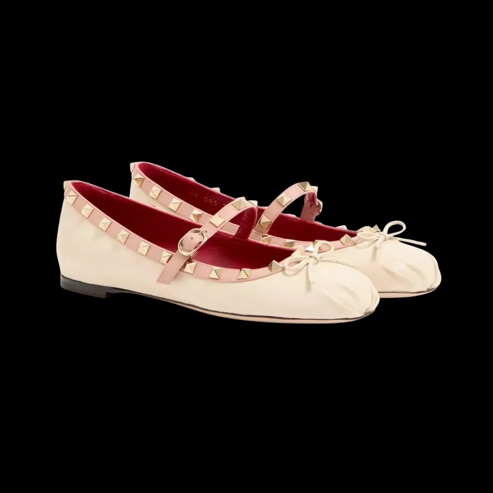 Valentino Mary-Jane Rockstud Nappa Ballerina 05mm Butter - HypeFly India View 3