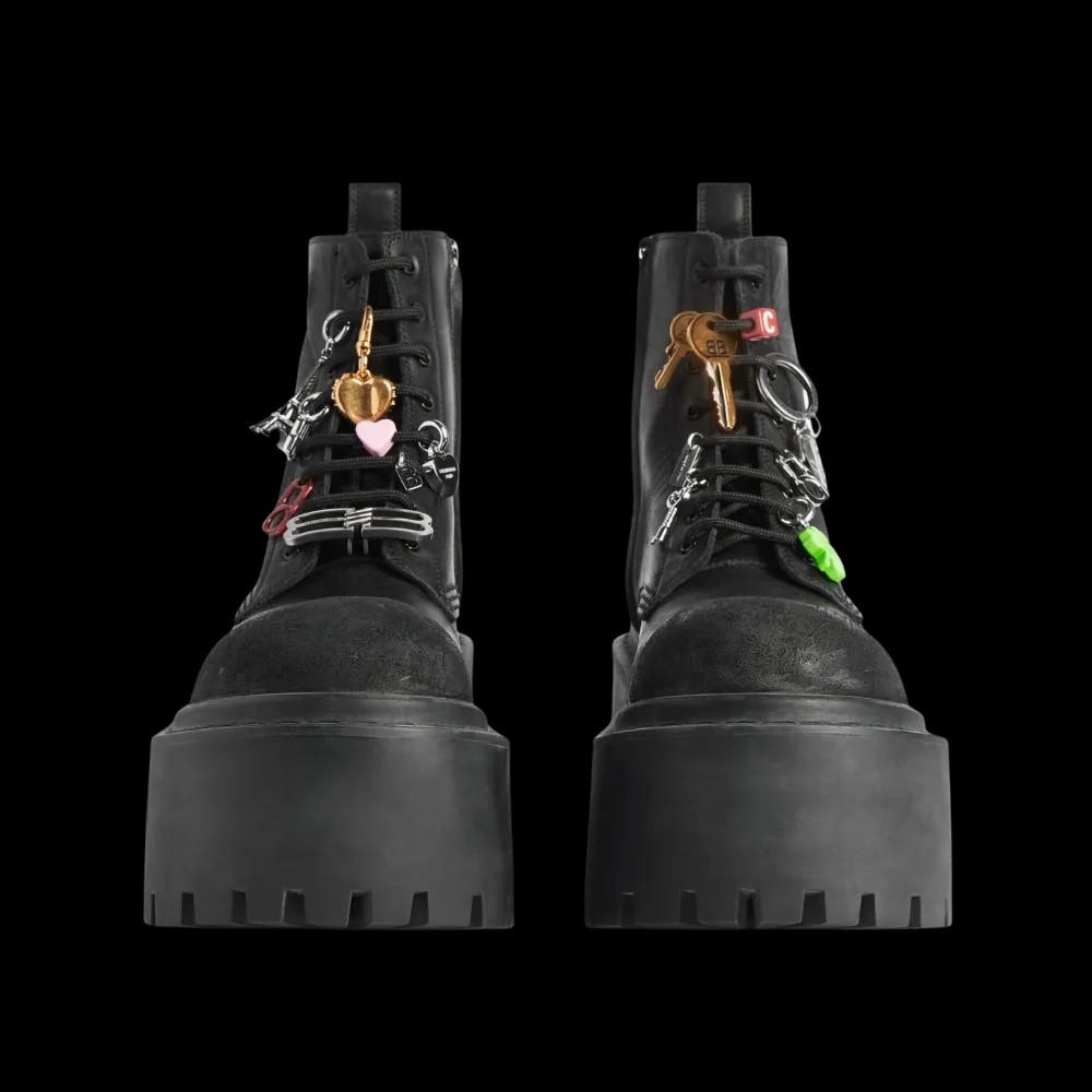 Balenciaga Strike Platform Bootie With Charms In Black - HypeFly India View 4