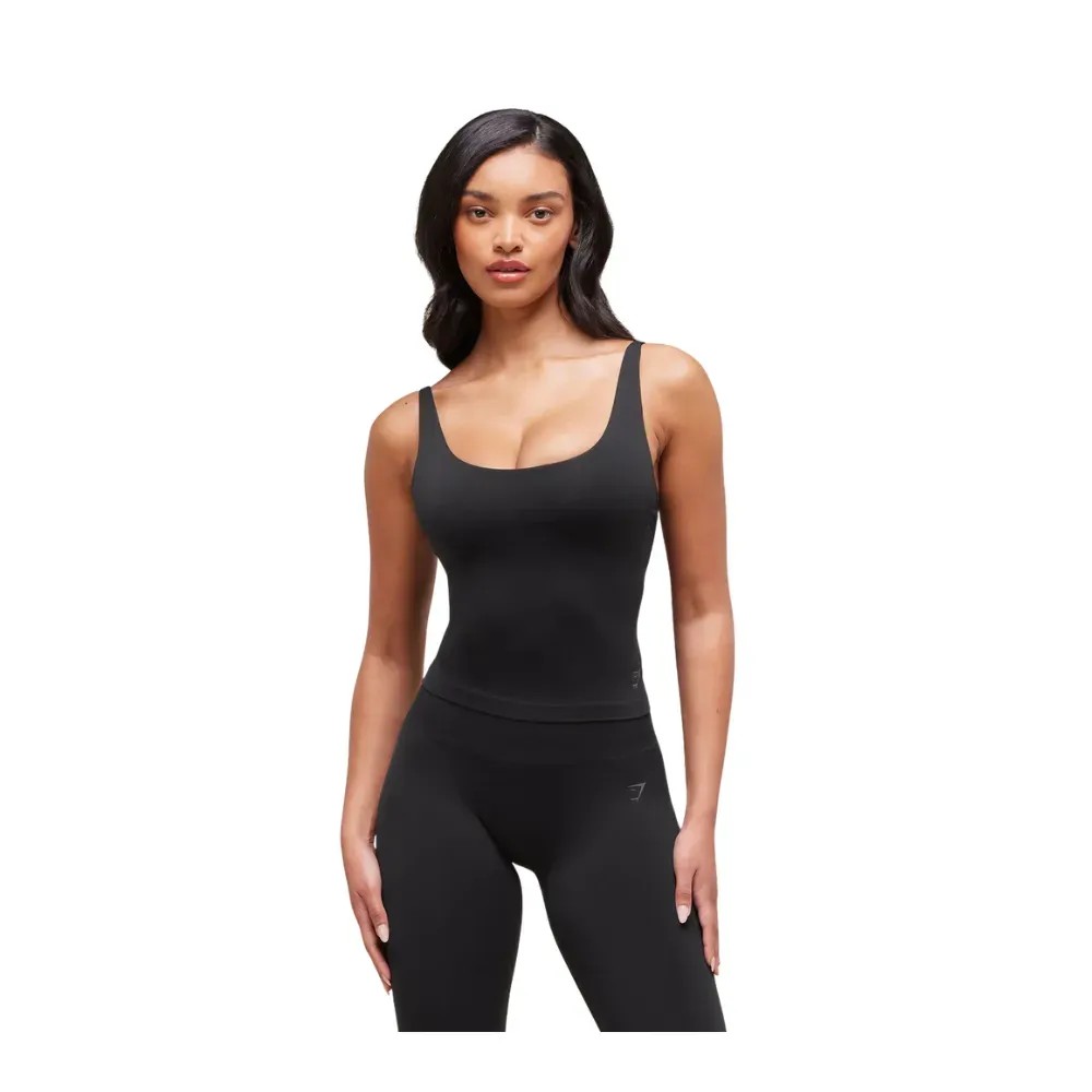 Gymshark Soft Sculpt Tank With Shelf Black - HypeFly India View 1