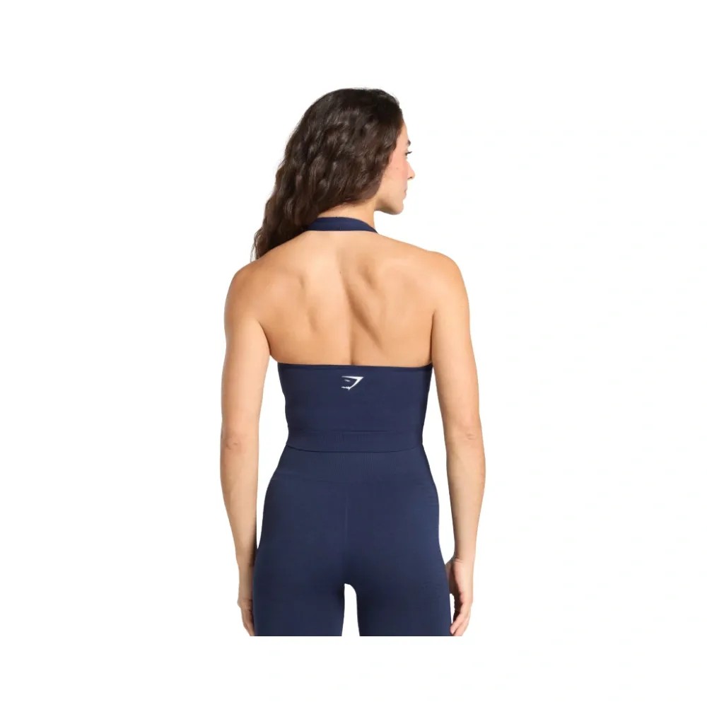 Gymshark Vital Halter Neck Tank With Shelf Crop Top Heavy Blue Marl - HypeFly India View 2