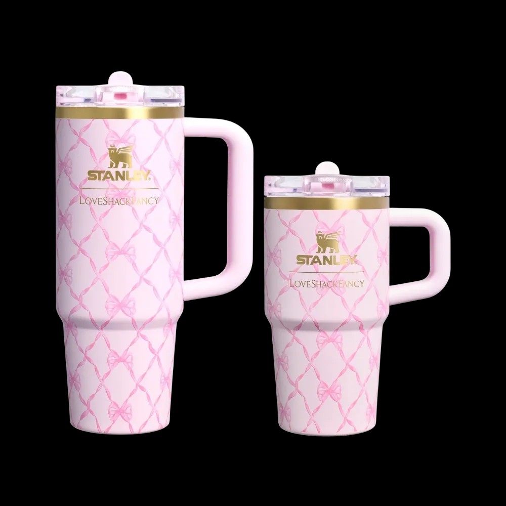 Stanley 1913 x LoveShackFancy Holiday The Quencher Details ProTour Tumbler Set 2-pack Baby Bow Pink Peppermint - HypeFly India View 1