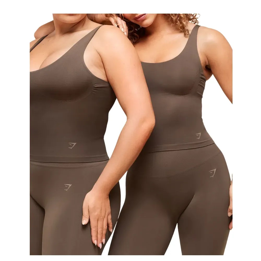Gymshark Soft Sculpt Tank With Shelf Walnut Brown - HypeFly India View 3