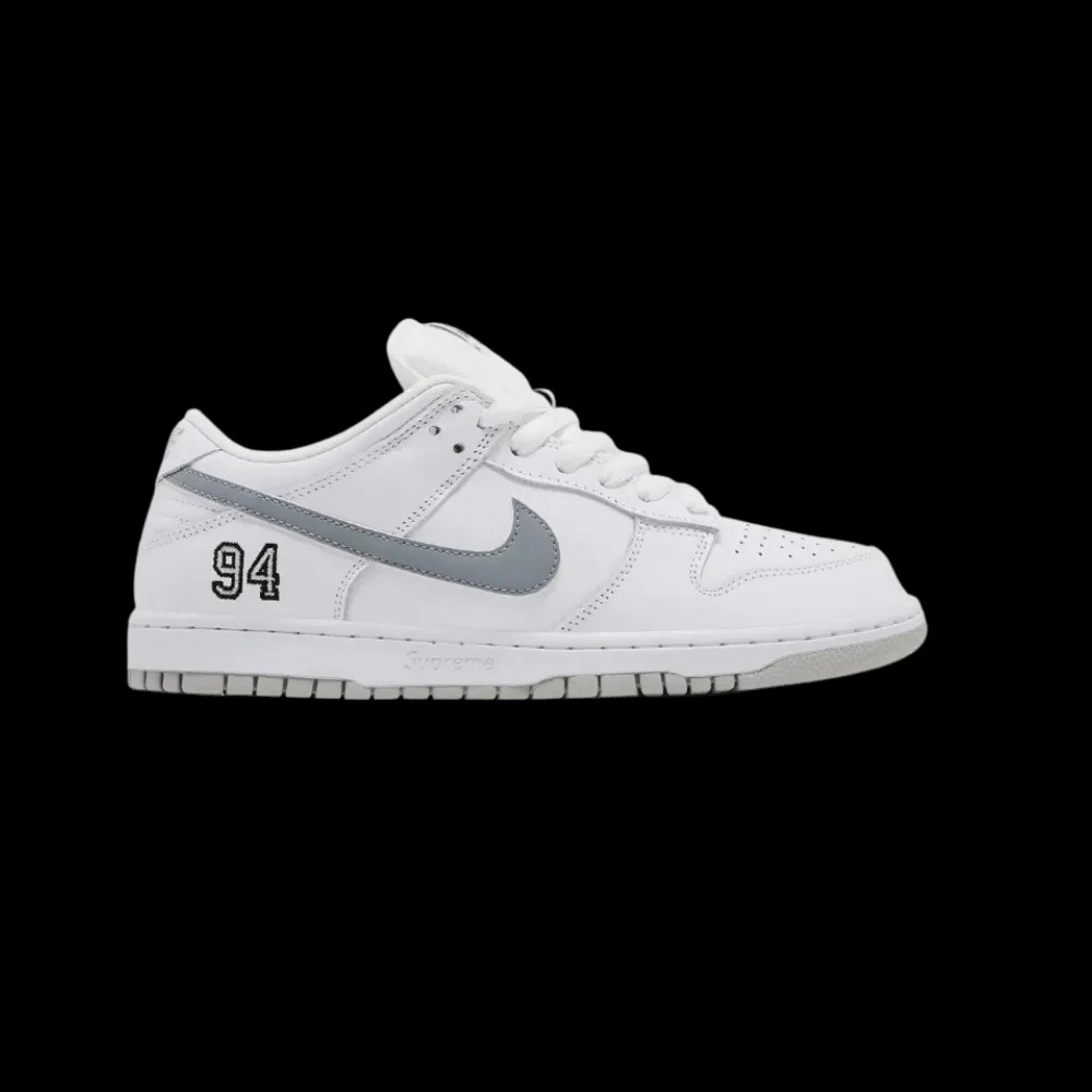Nike Supreme x Dunk Low SB 'White Metallic Silver' - HypeFly India View 1