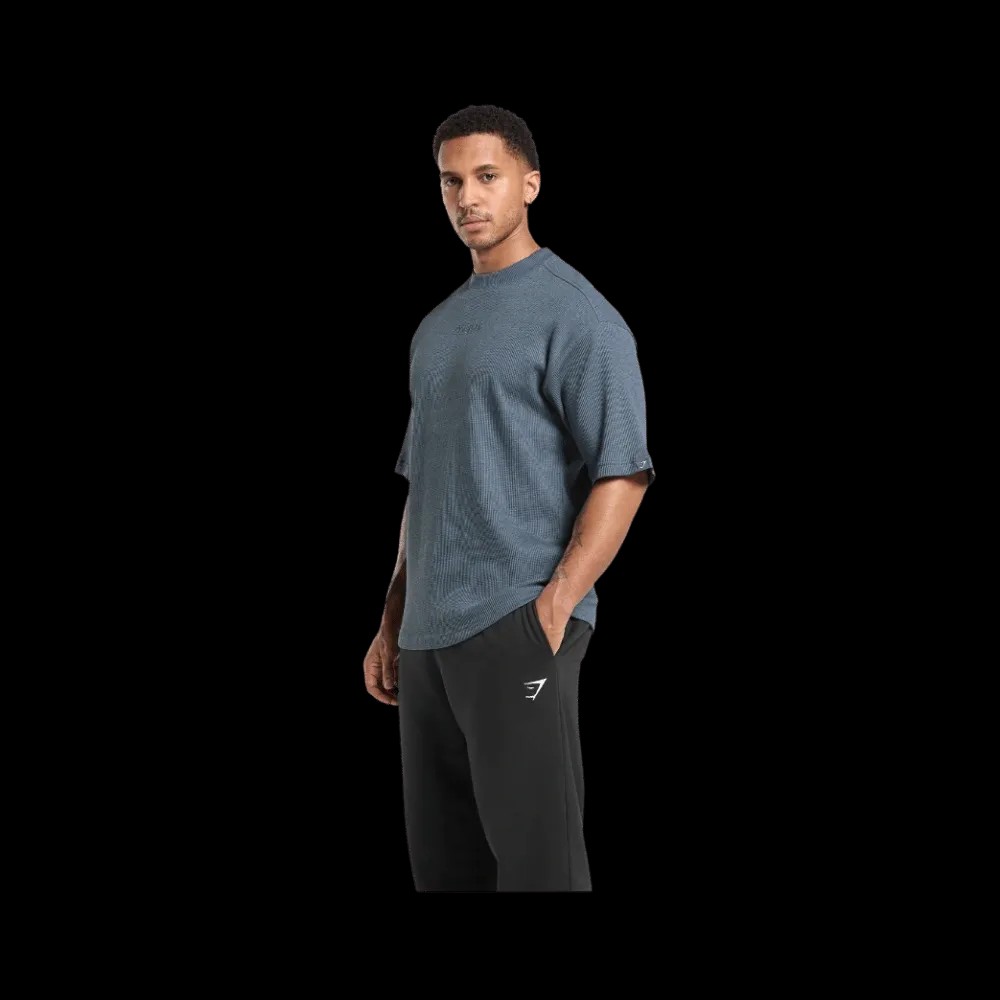 Gymshark Waffle Oversized T-Shirt Titanium Blue - HypeFly India View 2