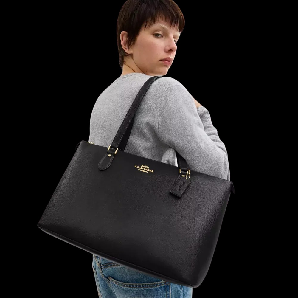 Coach Gallery Tote Bag Grossgrain Leather Black - HypeFly India View 4