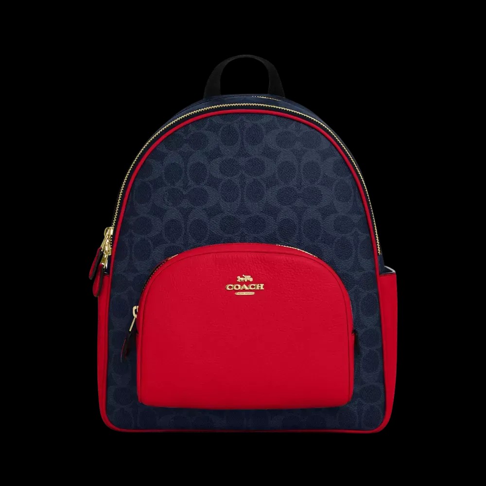Coach Court Backpack In Signature Canvas Denim Red - HypeFly India View 1