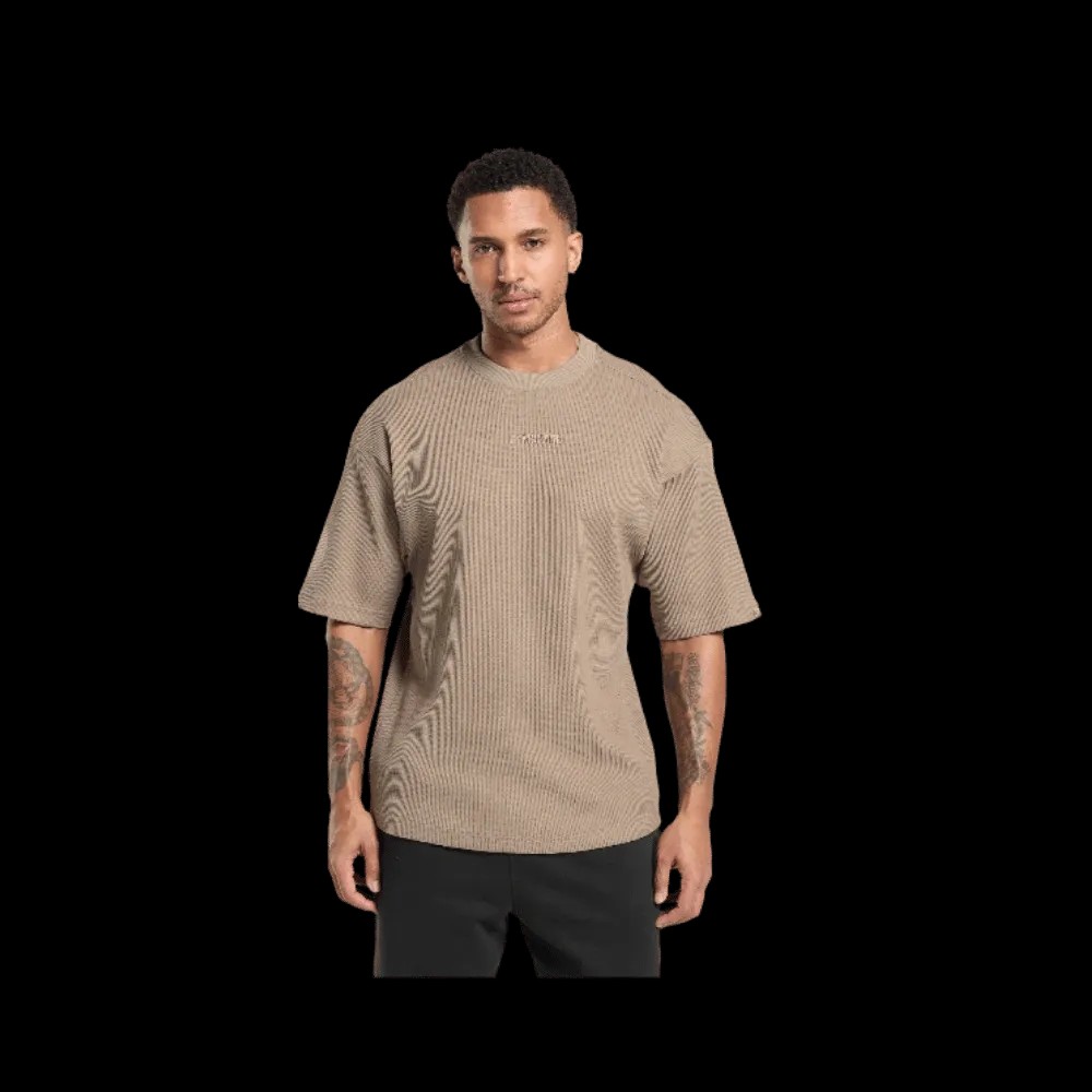 Gymshark Waffle Oversized T-Shirt Lifestyle Brown - HypeFly India View 4