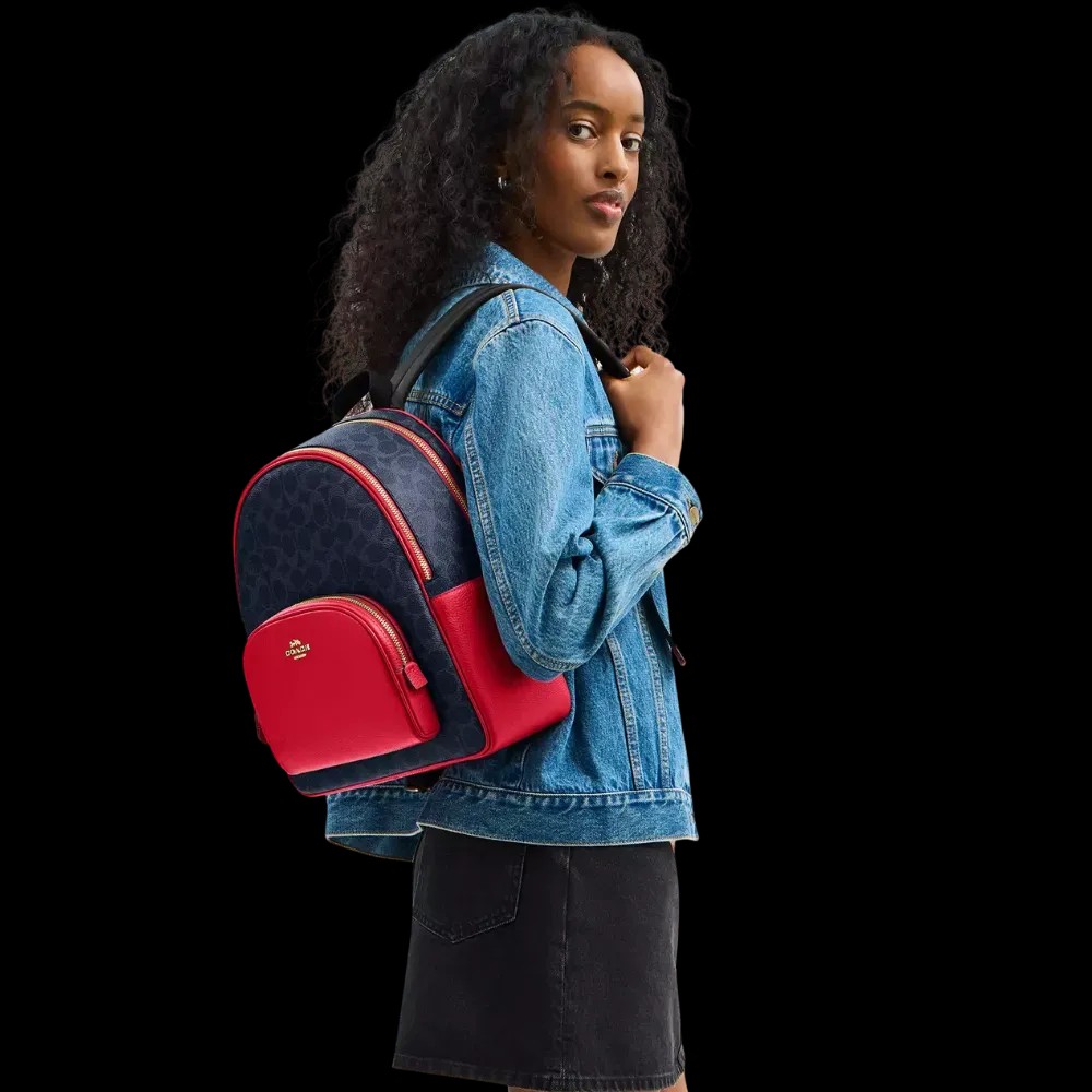 Coach Court Backpack In Signature Canvas Denim Red - HypeFly India View 4