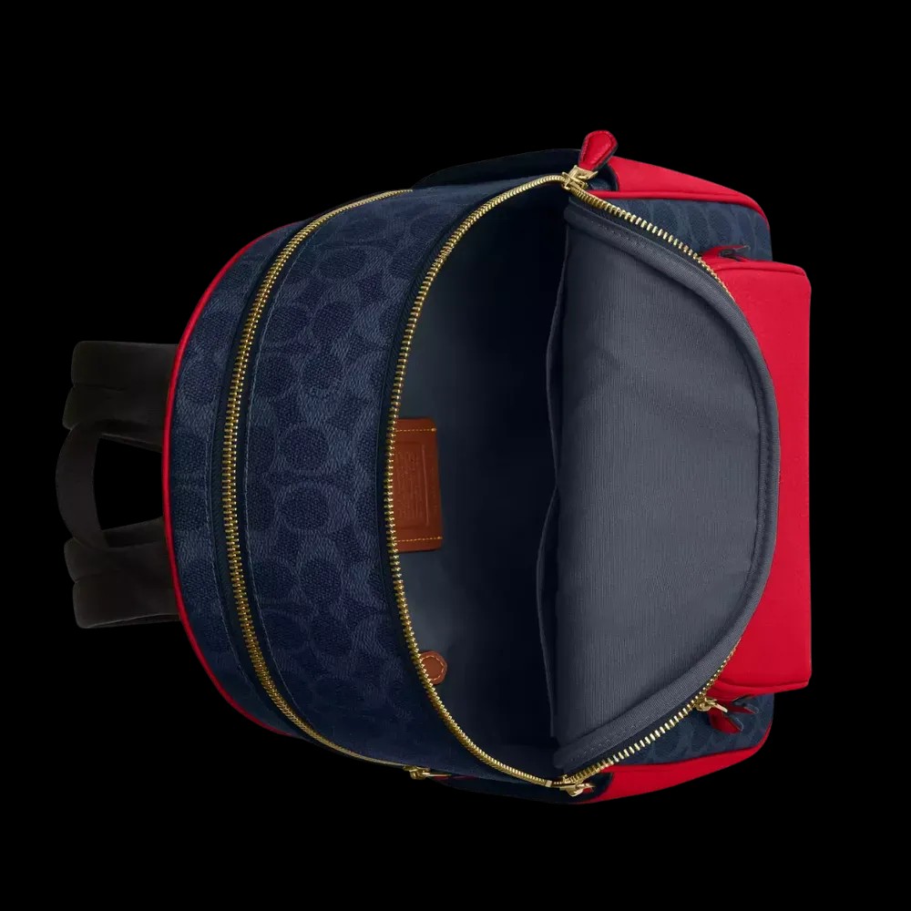 Coach Court Backpack In Signature Canvas Denim Red - HypeFly India View 3