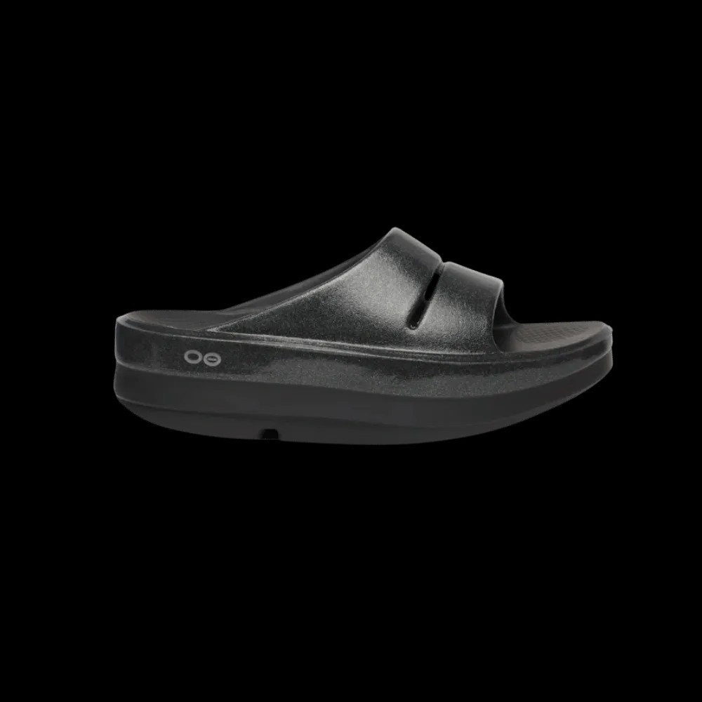 Oofos OOmega OOahh Stacked Sandal - Black Sparkle - HypeFly India View 1
