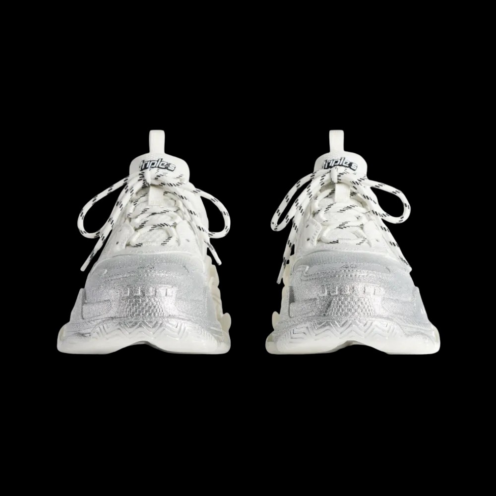 Balenciaga Triple S Glitter Spray Sneaker In Silver - HypeFly India View 5