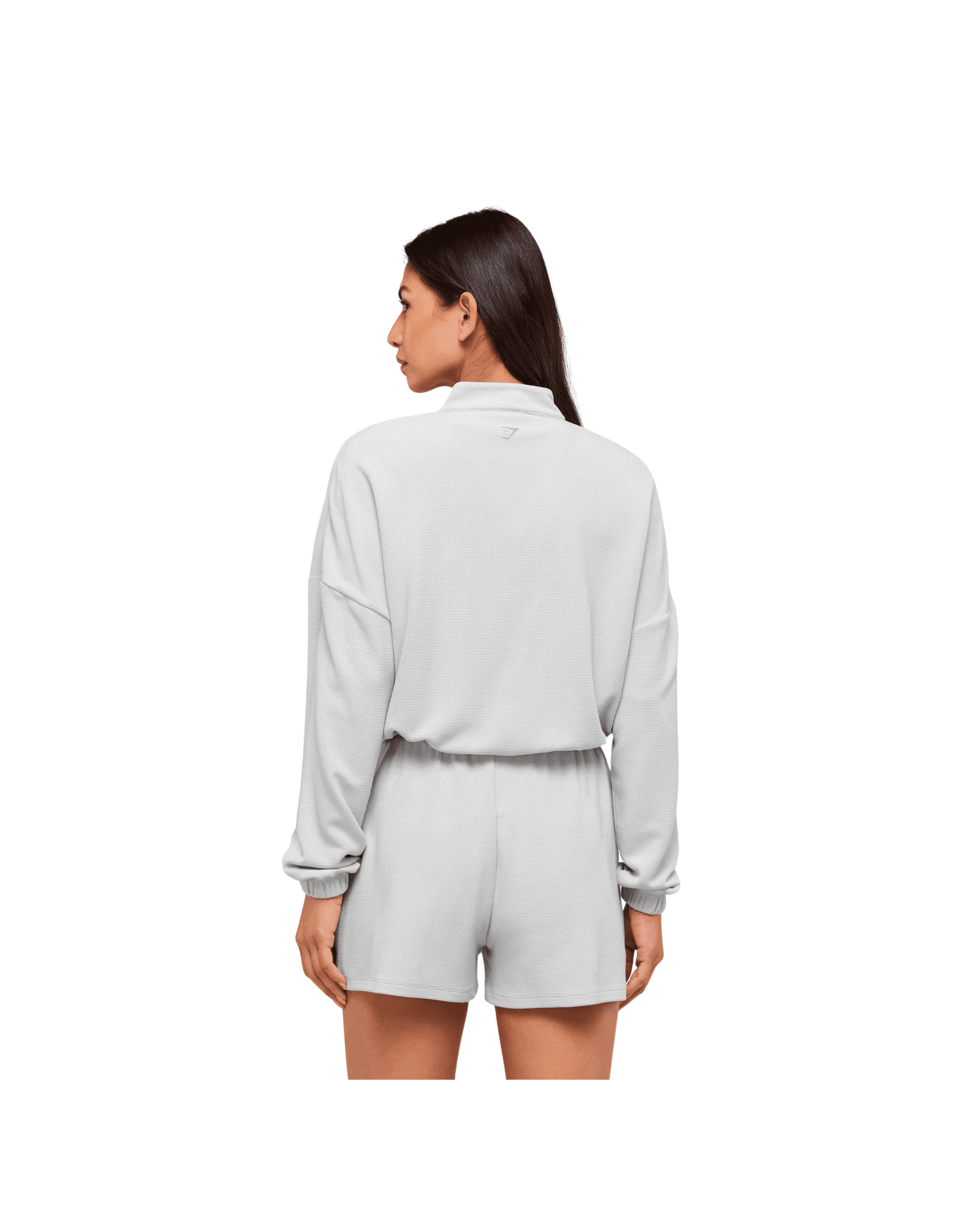 Gymshark Waffle Midi Zip Up Jacket Light Grey - HypeFly India View 2