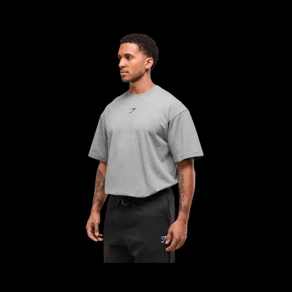 Gymshark Power T-Shirt Oversized Fit Charcoal Core Marl/Trail Green - HypeFly India View 4