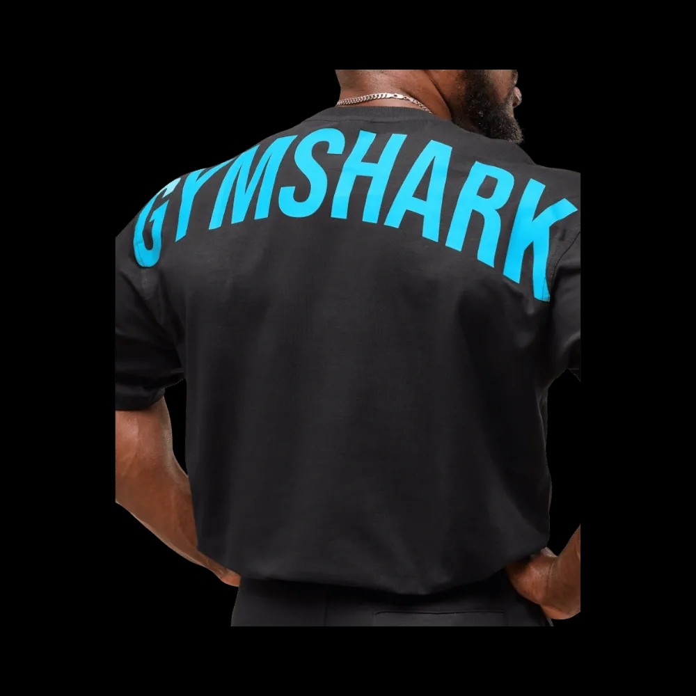 Gymshark Power T-Shirt Oversized Fit Black/Brand Blue - HypeFly India View 2