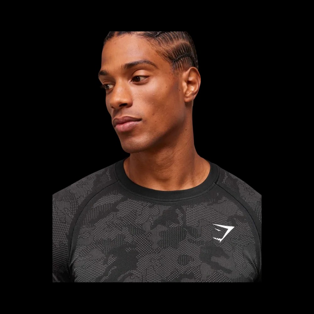 Gymshark Geo Seamless Long Sleeve T-Shirt Slim Fit Black - HypeFly India View 4