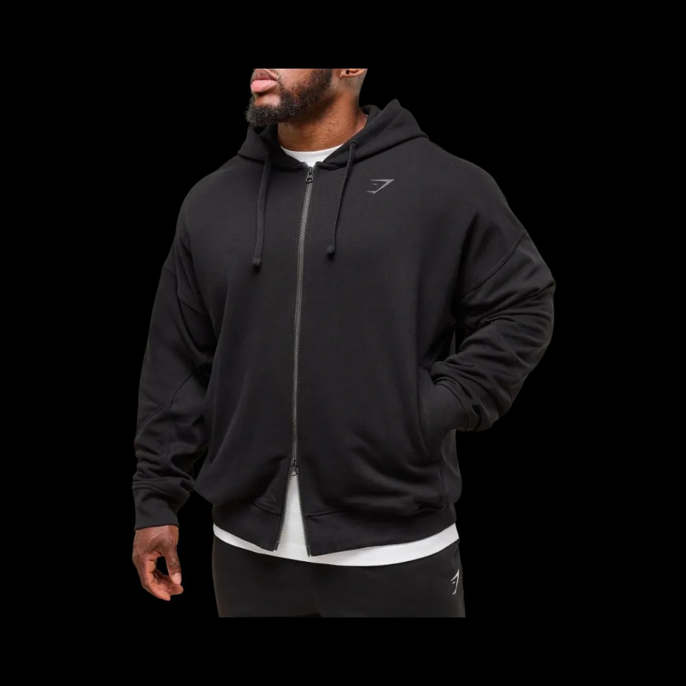 Gymshark Power Zip Up Hoodie Oversized Fit Black - HypeFly India View 5