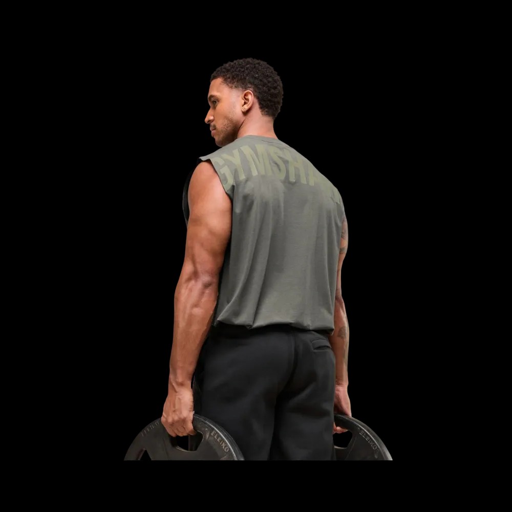 Gymshark Power Cut Off Tank Oversized Fit Strength Green - HypeFly India View 5