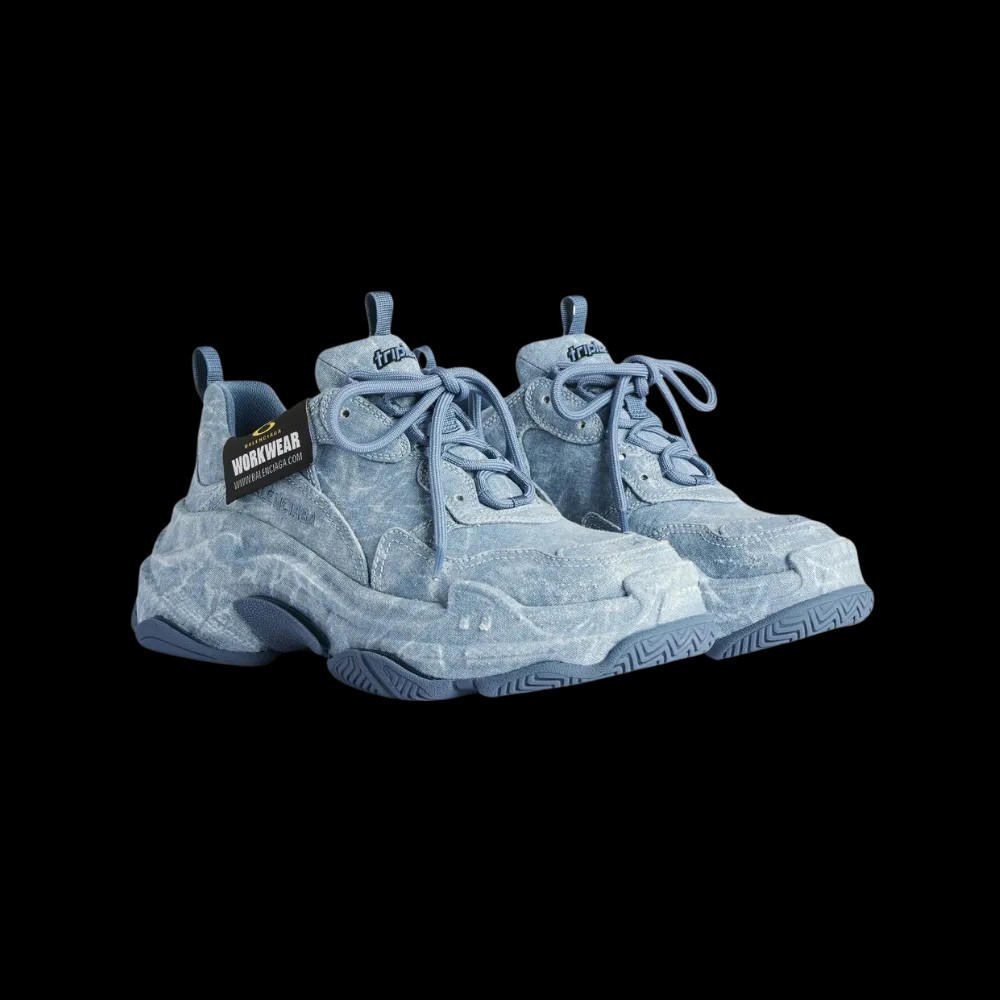 Balenciaga Triple S Canvas Sneaker In Blue - HypeFly India View 5