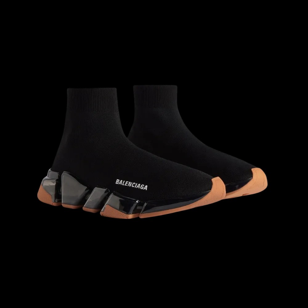 Balenciaga Speed 2.0 Full Clear Sole Recycled Knit Sneaker In Black And Orange - HypeFly India View 5