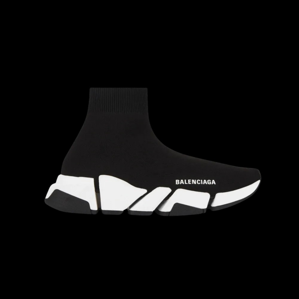 Balenciaga Speed 2.0 Recycled Knit Sneaker With Bicolor Sole In Black - HypeFly India View 1