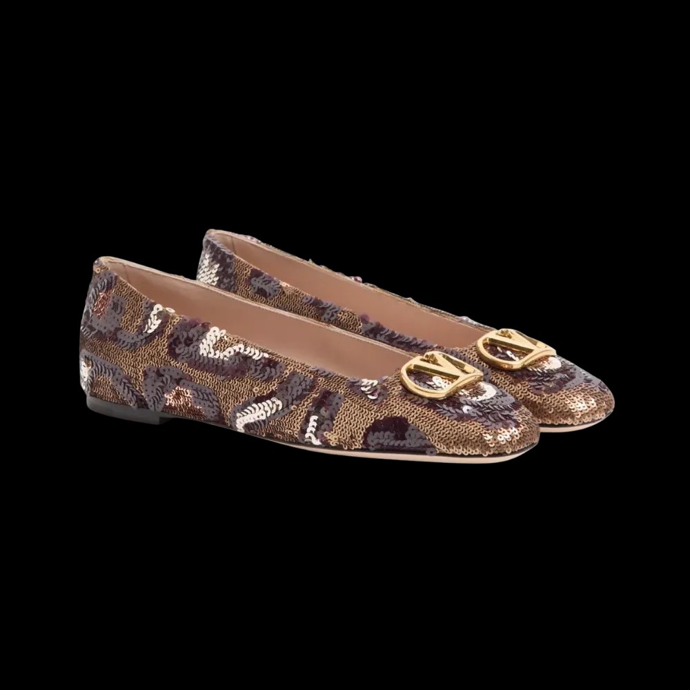 Valentino VLogo Signature Ballerinas With Animalier Embroidery Brown - HypeFly India View 3