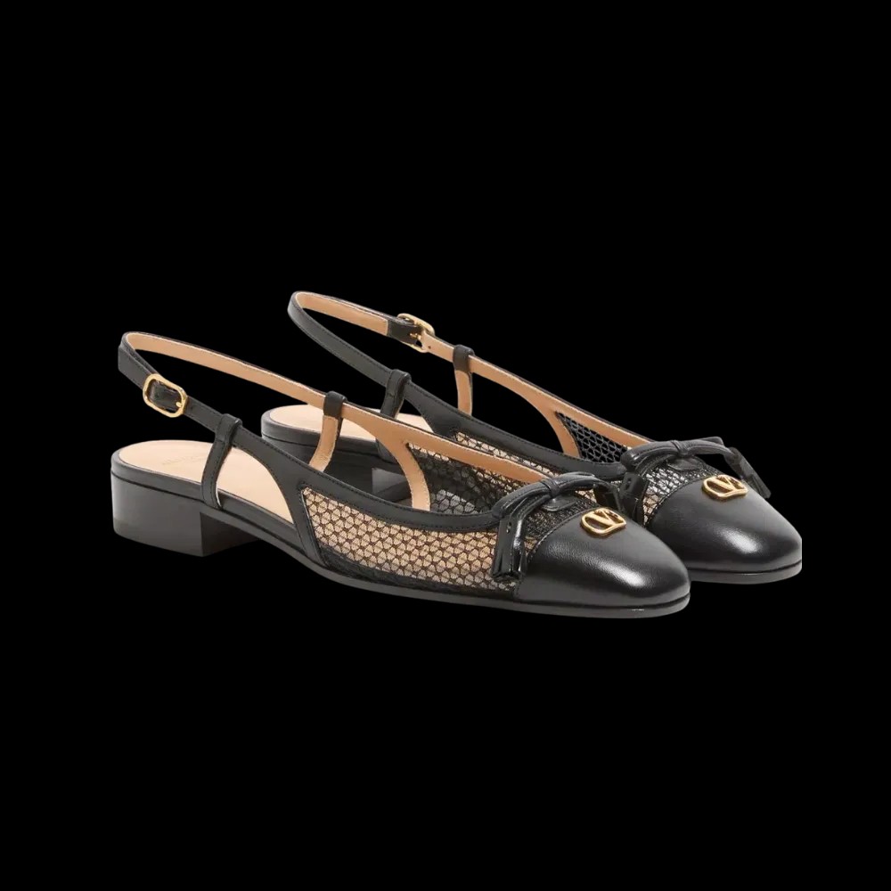 Valentino Valet Du Roi Slingback Ballerina In Mesh And Kidskin 25mm Black - HypeFly India View 3