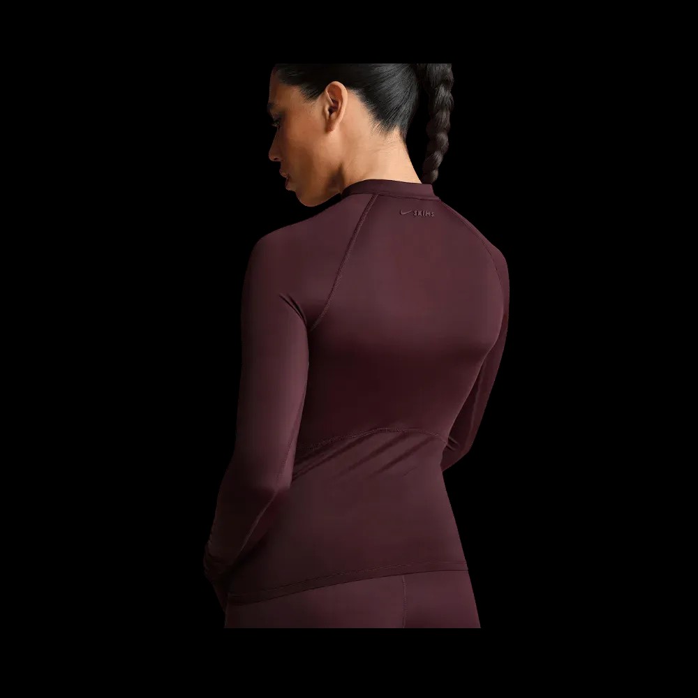 Nike x Skims Shine Women's Long-Sleeve Half-Zip Top CURRANT - HypeFly India View 3