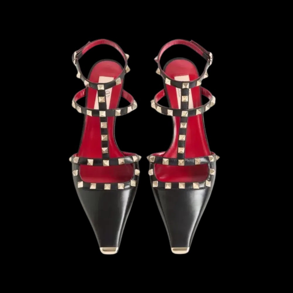 Valentino Rockstud Court Shoes In Kid Leather 40mm Black - HypeFly India View 2
