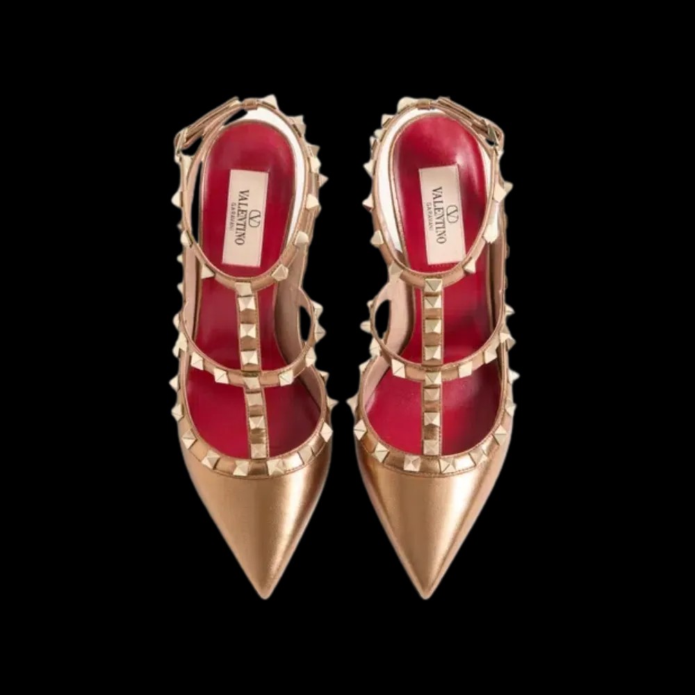 Valentino Rockstud Pump In Laminated Nappa Leather 100mm Gold - HypeFly India View 2