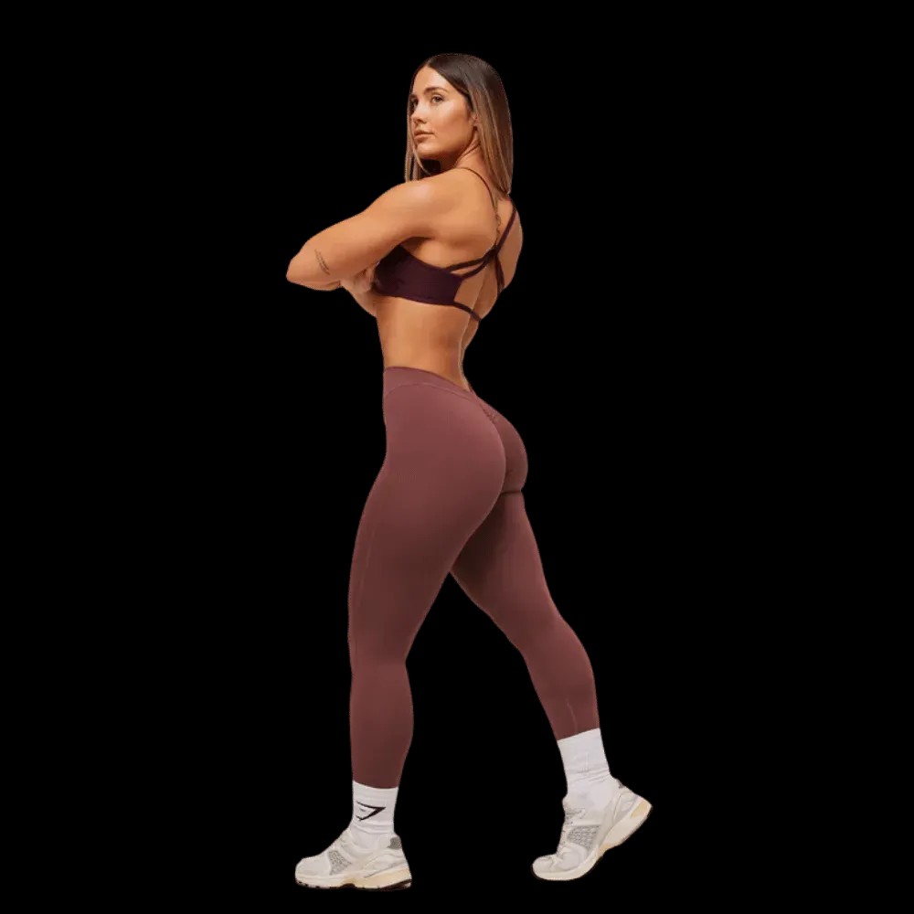 Gymshark Lifting Dipped Waistband Leggings Burgundy Brown - HypeFly India View 2