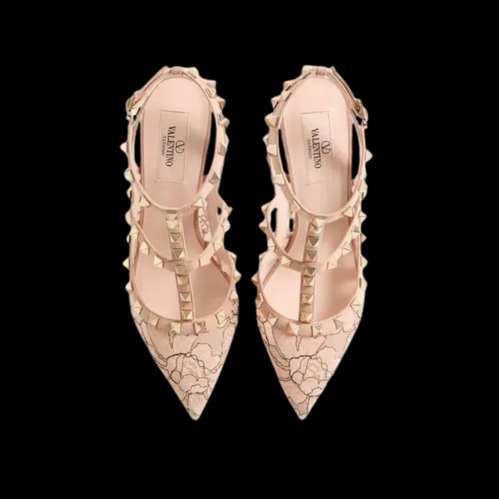 Valentino Rockstud Lace Pump With Straps 100mm Skin - HypeFly India View 2