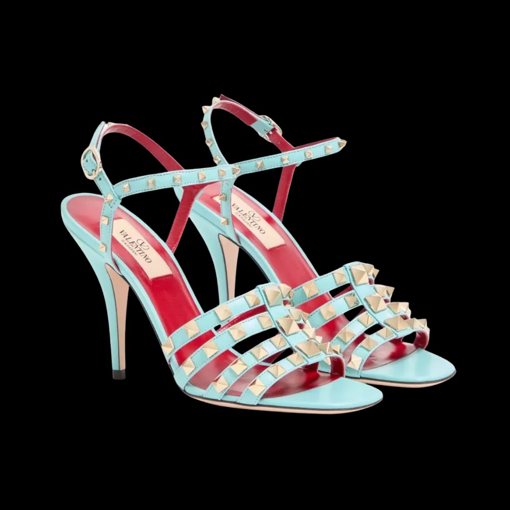 Valentino Rockstud Kidskin Sandal 100mm Azure - HypeFly India View 3