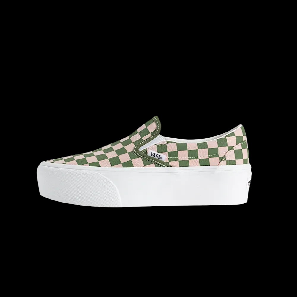 Vans Classic Slip-On Checkerboard Platform Shoe Pine Forest Green - HypeFly India View 2
