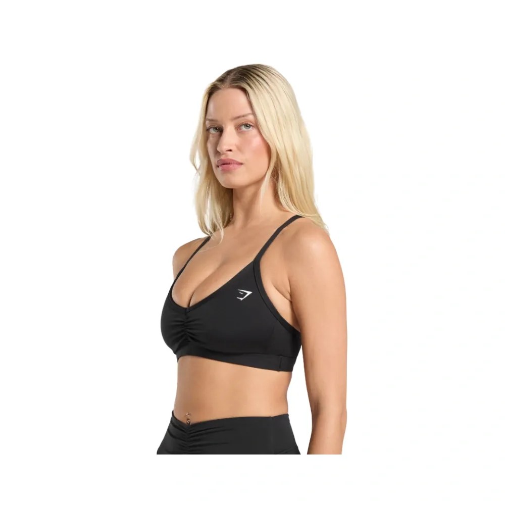 Gymshark Ruched Strappy Sports Bra Light Support Black - HypeFly India View 4