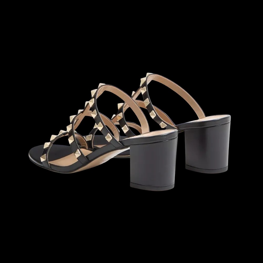 Valentino Rockstud Calfskin Leather Slide Sandal 60mm Black - HypeFly India View 4