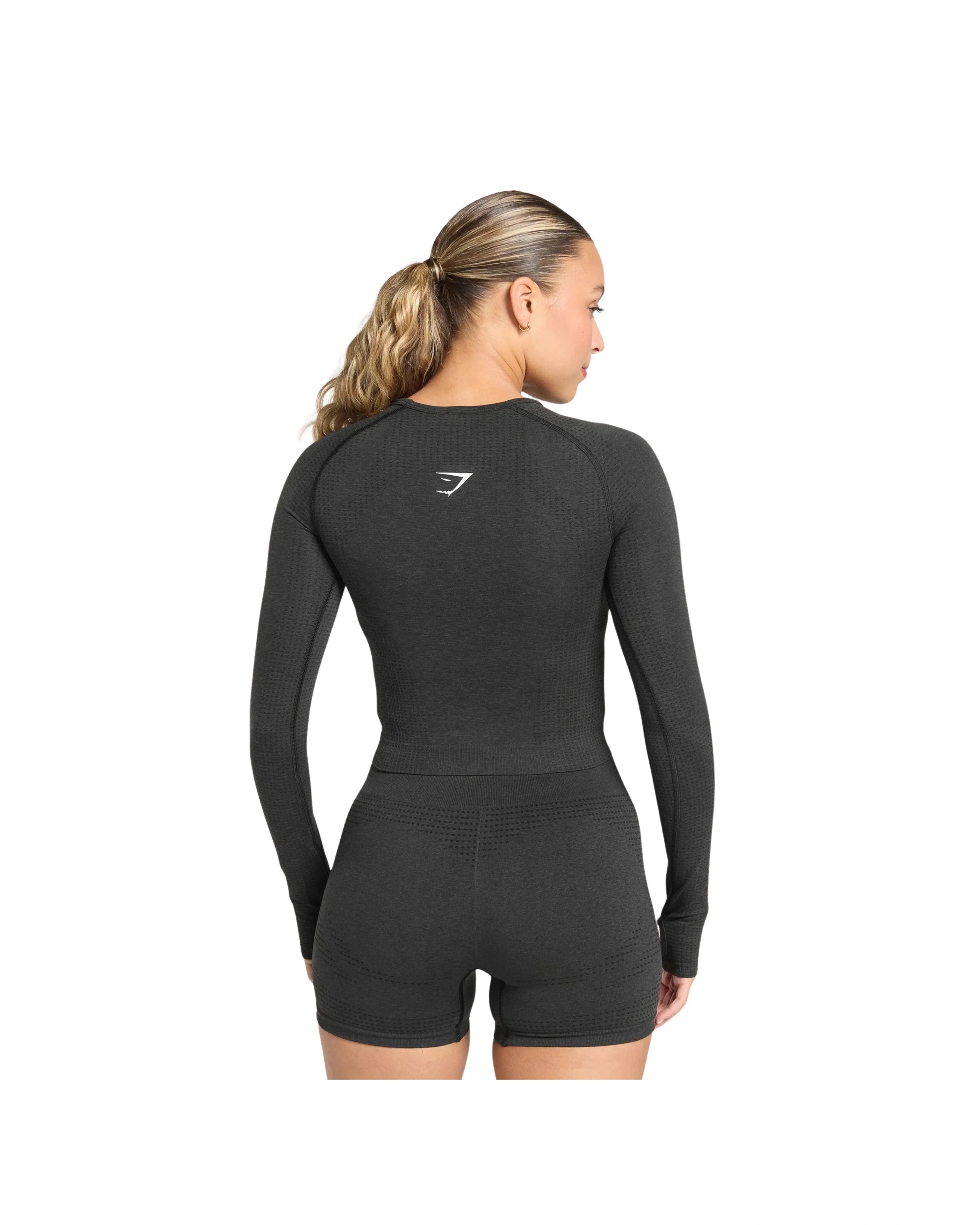 Gymshark Vital Long Sleeve Cut Out Top Black Marl - HypeFly India View 2