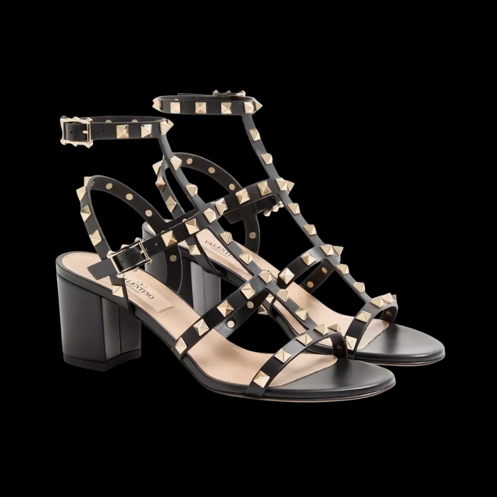 Valentino Rockstud Calfskin Ankle Strap Sandal 60mm Black - HypeFly India View 3