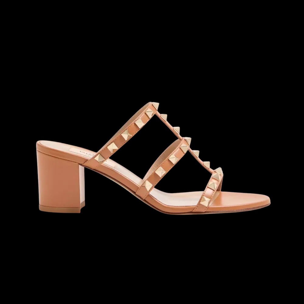 Valentino Rockstud Calfskin Leather Slide Sandal 60mm Almond - HypeFly India View 1