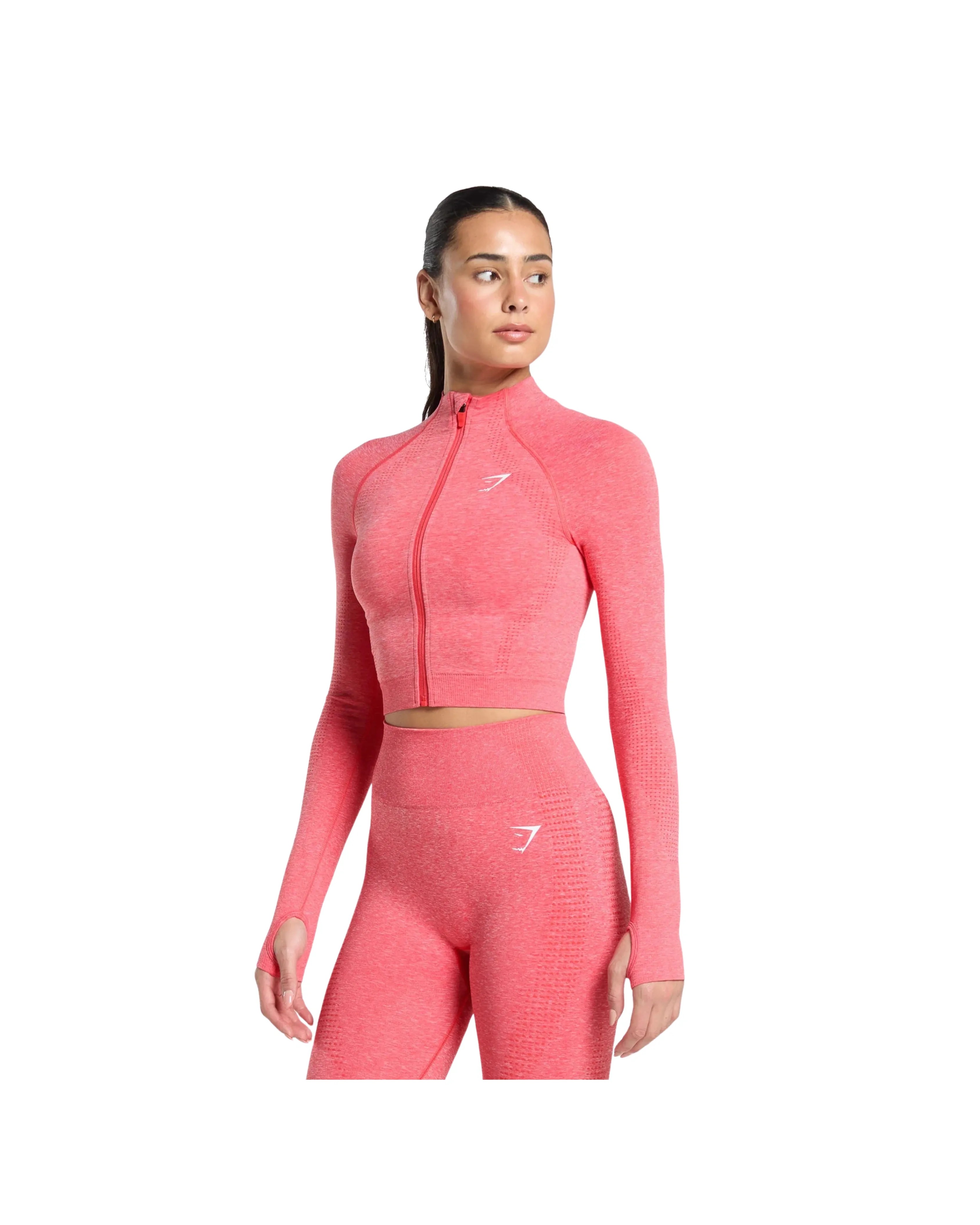 Gymshark Vital Midi Zip Up Jacket Coral Red - HypeFly India View 2