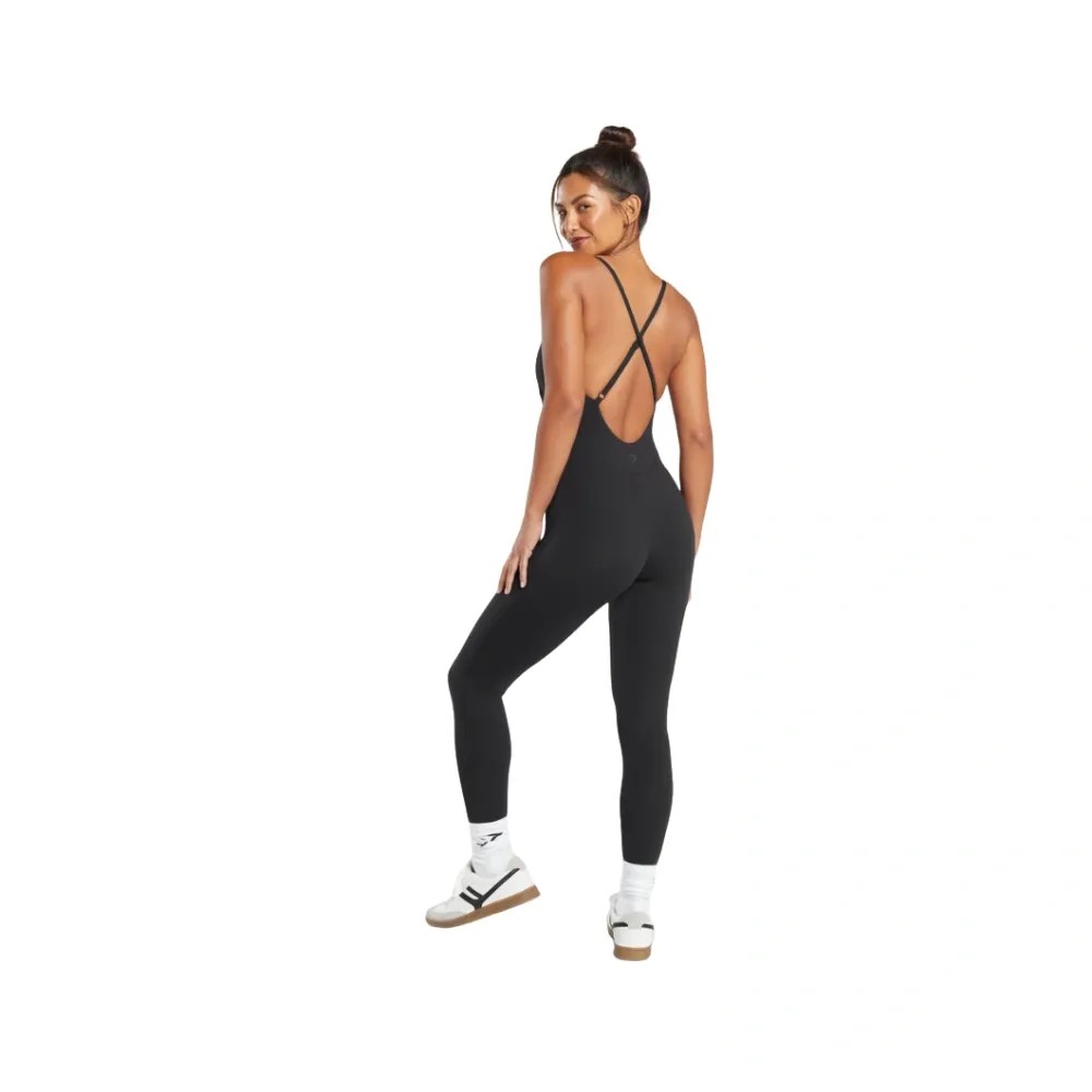 Gymshark Strappy All in One Full length Bodysuit Black - HypeFly India View 2