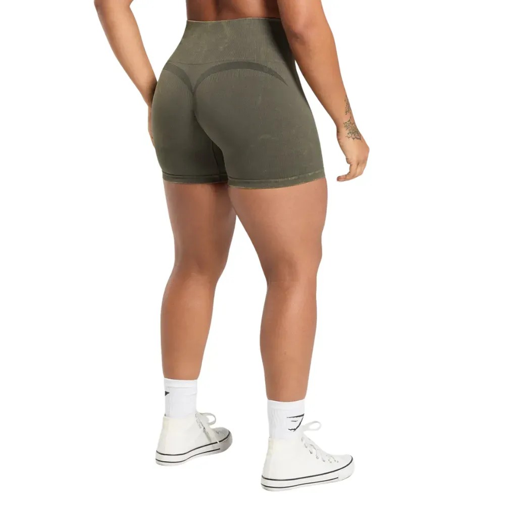 Gymshark Gains Seamless Washed Shorts Strength Green - HypeFly India View 4