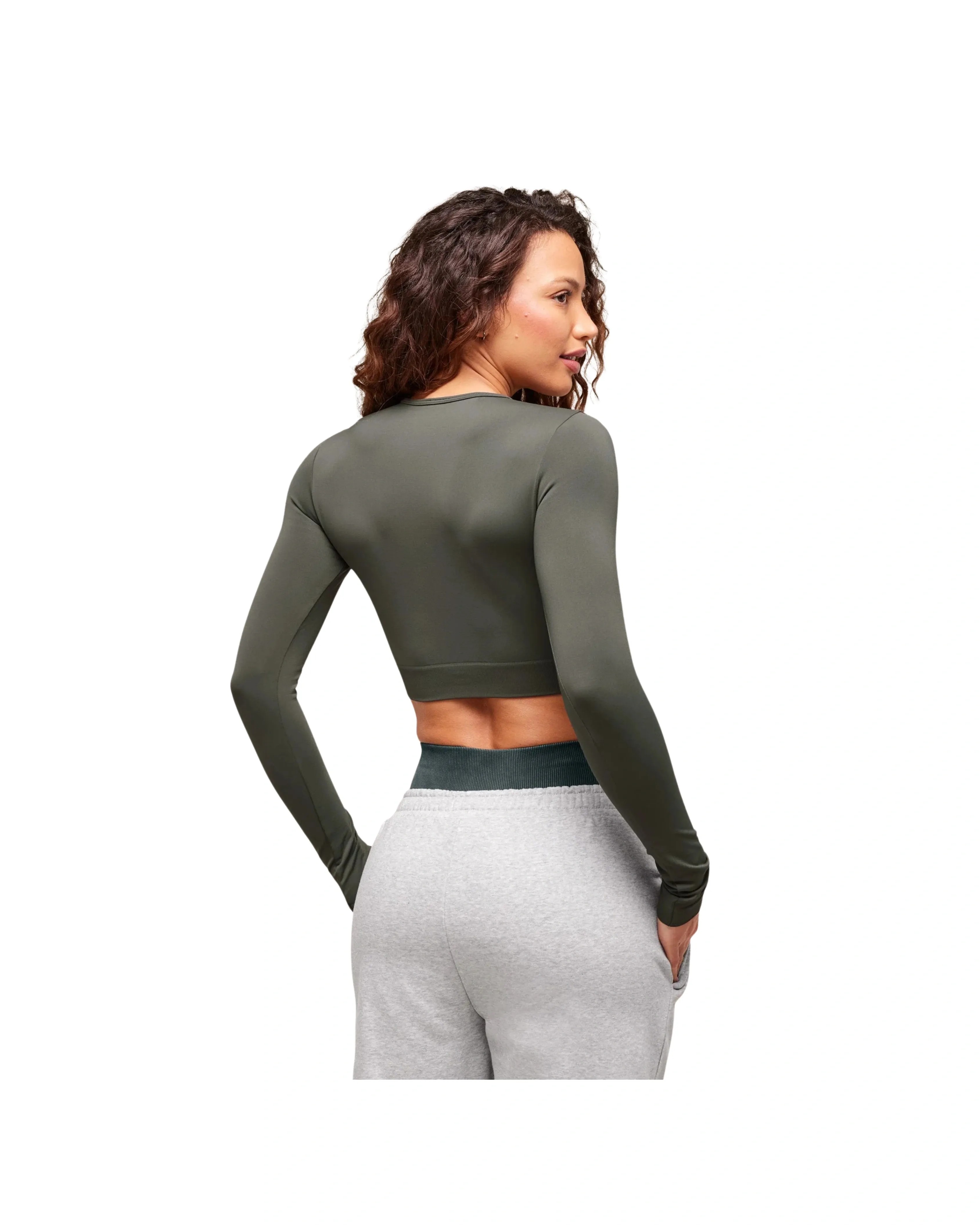 Gymshark Everyday Seamless Long Sleeve Crop Top Strength Green - HypeFly India View 3