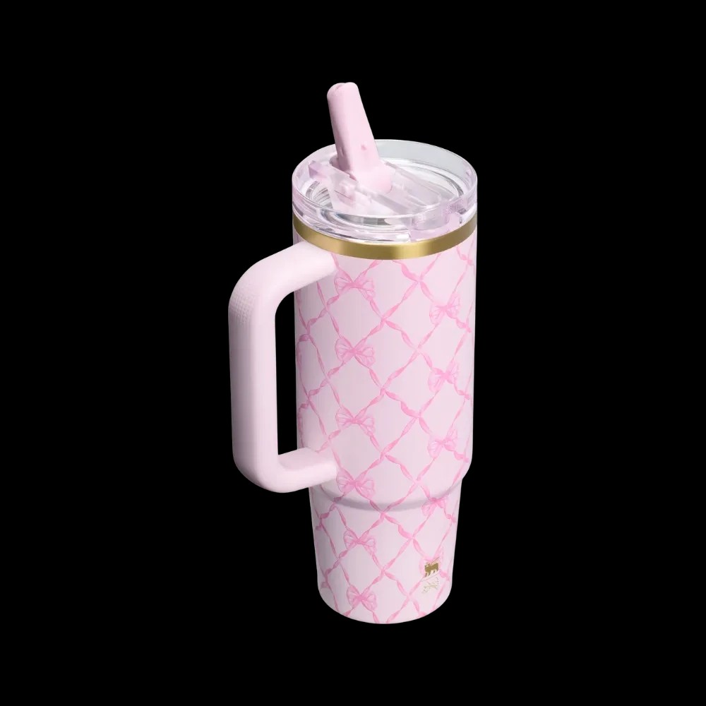 Stanley 1913 x LoveShackFancy Holiday The Quencher Details ProTour Tumbler Set 2-pack Baby Bow Pink Peppermint - HypeFly India View 2