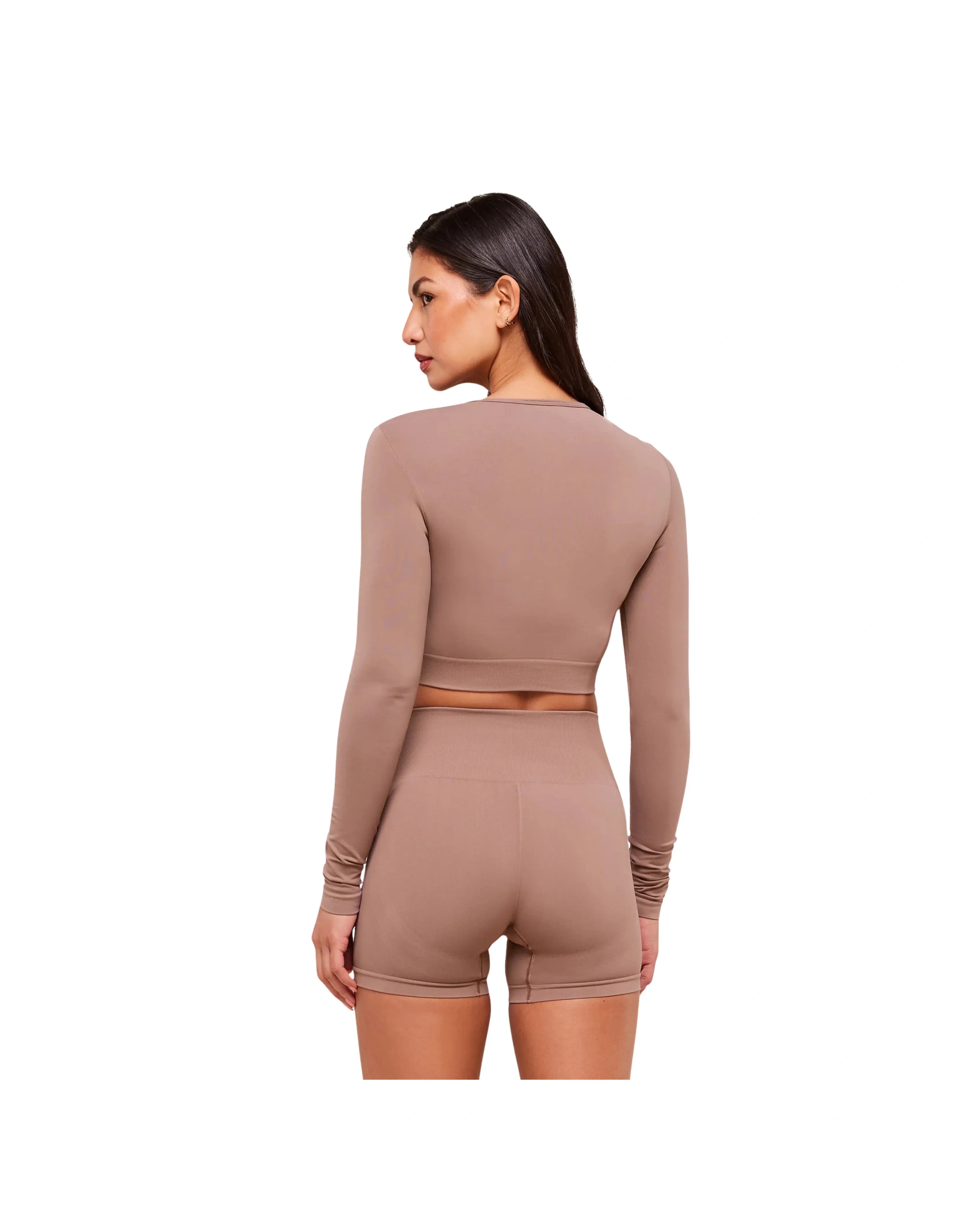 Gymshark Everyday Seamless Long Sleeve Crop Top Chestnut Pink - HypeFly India View 2
