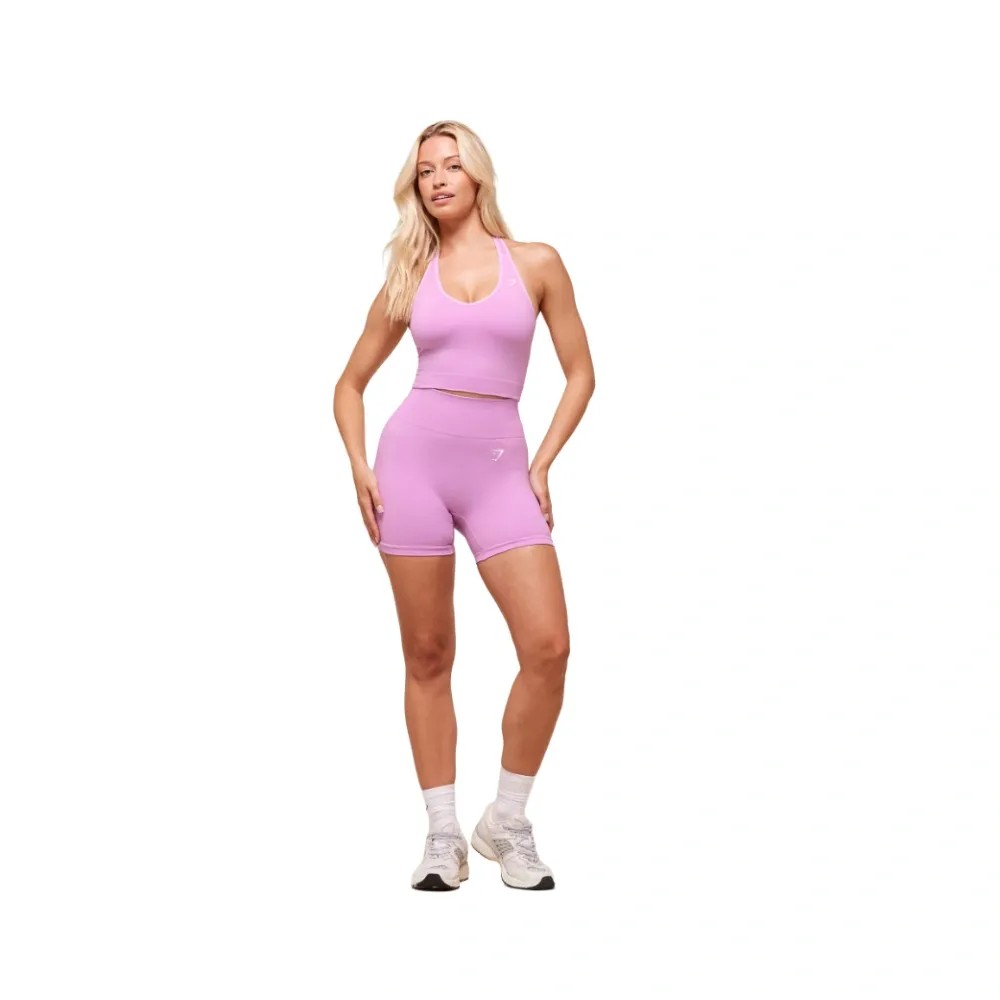 Gymshark Vital Halter Neck Tank With Shelf Crop Top Sour Pink Marl - HypeFly India View 5