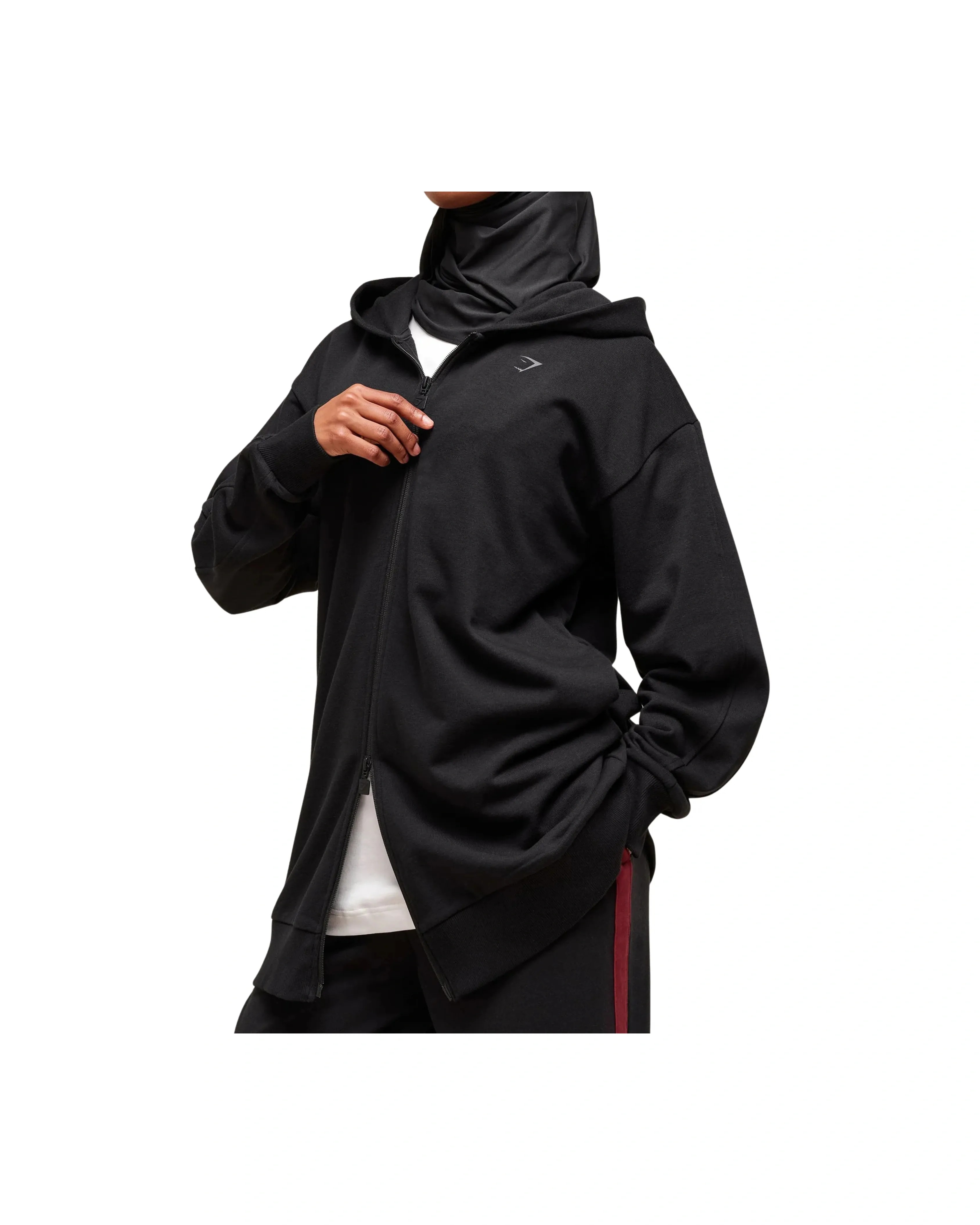Gymshark Covered Longline Zip Up Hoodie oversized fit Black - HypeFly India View 2