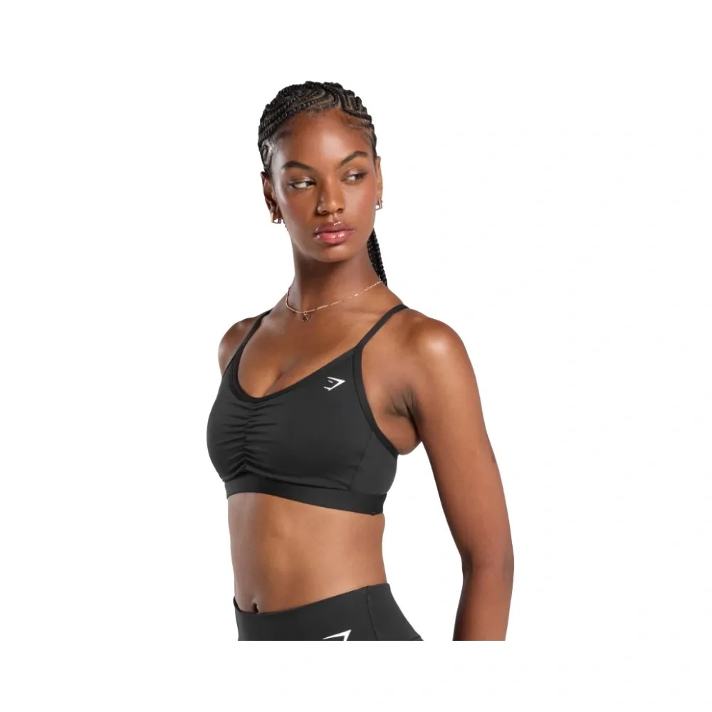 Gymshark Ruched Sports Bra - Medium Support Black - HypeFly India View 4